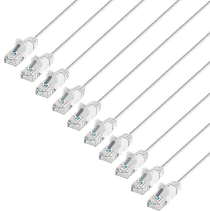 744317 | Cat6 U/UTP Slim Network Patch Cable, 14 ft., White, 10-Pack